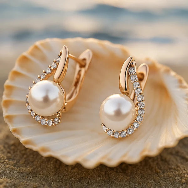 1+1 Offer: Lorelei | Buttoned earrings with pearl + Elegant Pearl Gold Necklace