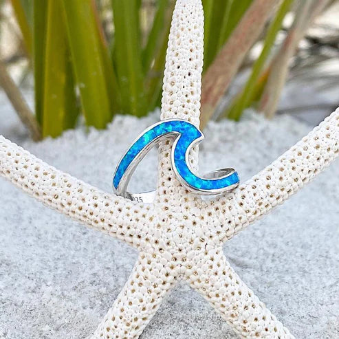 Opal and Silver Ocean Wave Ring