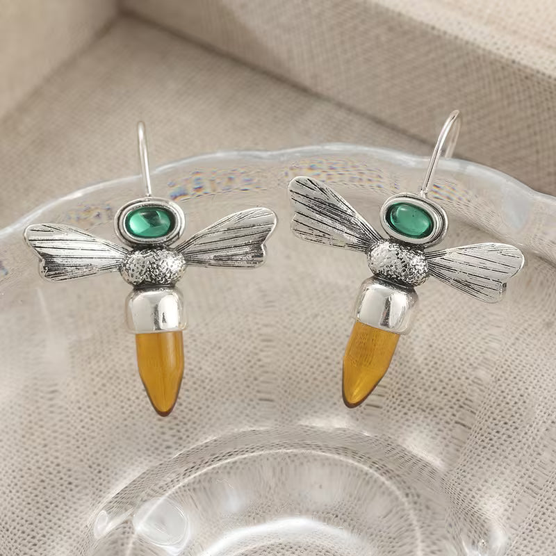 Verdant Whisper Honeybee Elegance Drop Earrings