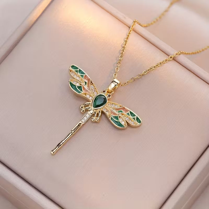 Emerald Dragonfly Elegance Necklace