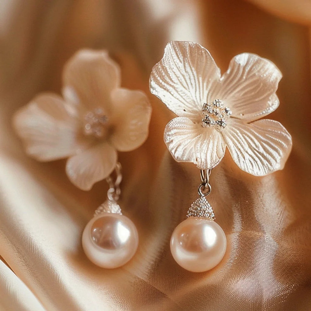 White Petal Pearl Earrings