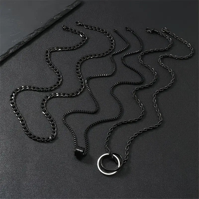 Men's Opulent Obsidian Black Stainless Cuban Chain