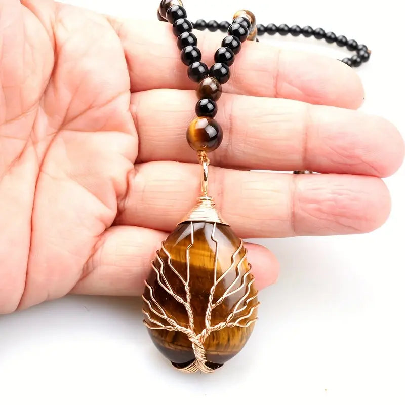 Exquisitely Tigerseye Cabochon Tree Of Life Pendant