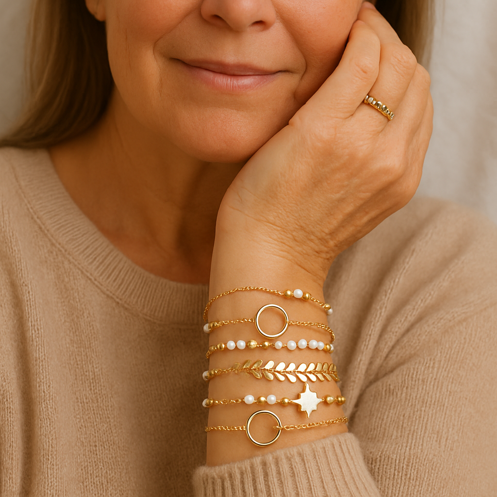 Sada boho náramků ve zlaté barvě