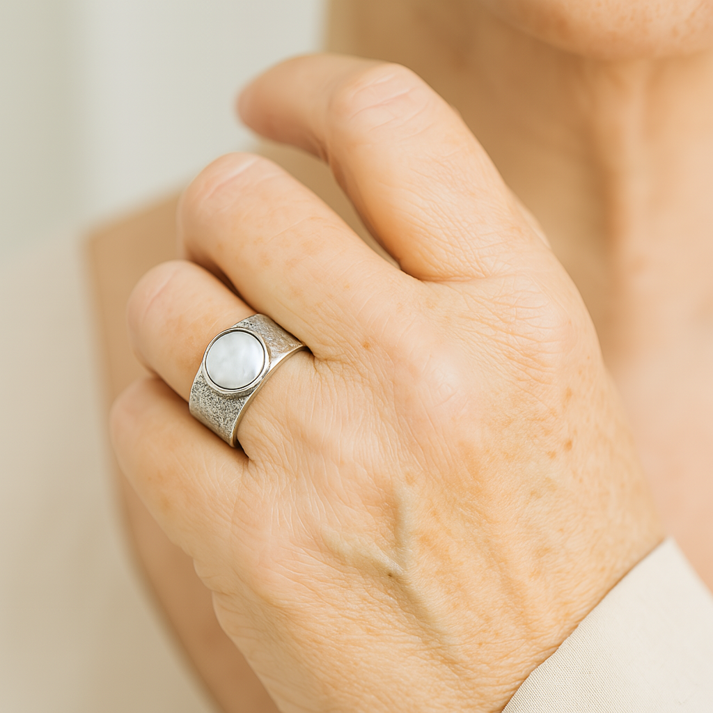 Vintage Silver Ring with White Pearl