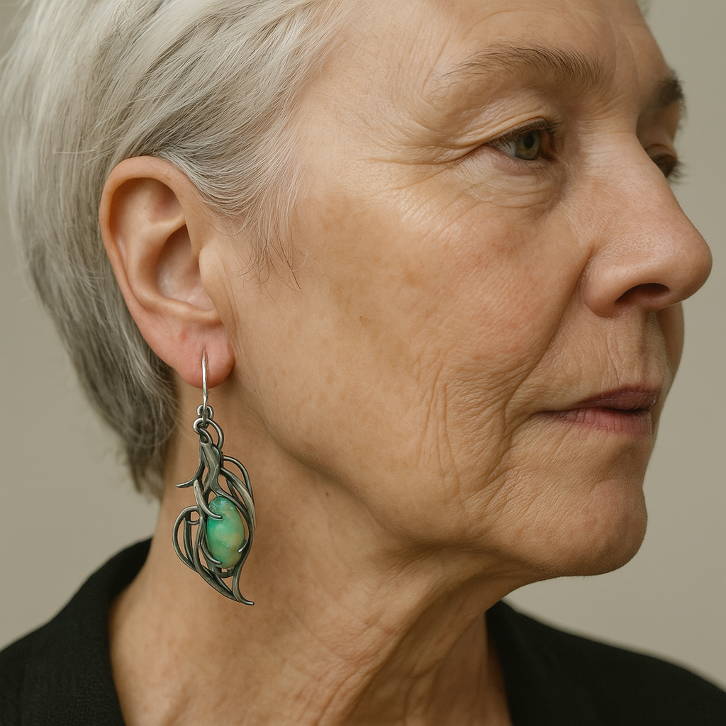 Vintage earrings made of blue opal in silver