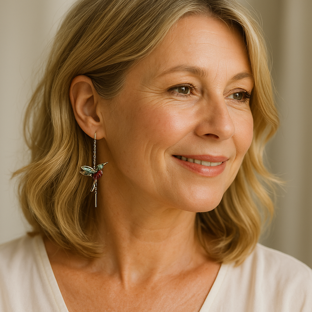 Náušnice s kolibříkem, smaltované a se zirkony