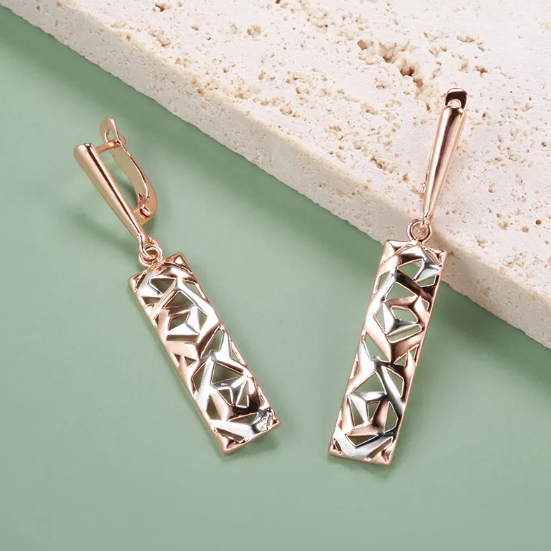 Two-Tone Hollow Carved Tag Earrings
