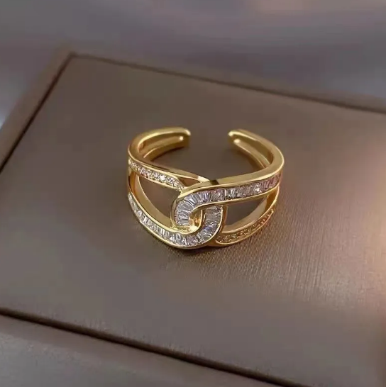 Double C Diamond Zircon Open Ring