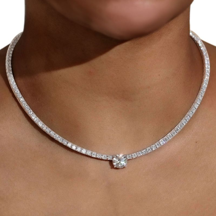 Round Cut White Sapphire Wedding Necklace