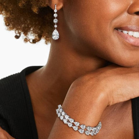 Pear Cut White Sapphire Wedding Jewelry Set – Bracelet & Earrings