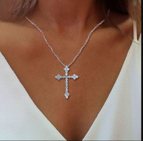 Classic Round Cut White Sapphire Cross Necklace