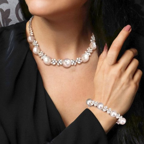 Marquise Cut Pearl Jewelry Set – Bracelet & Necklace