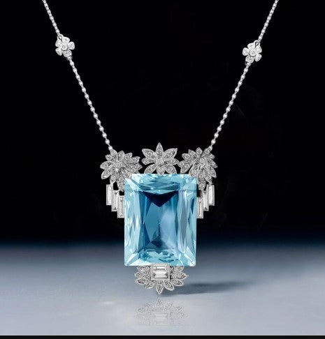 Vintage Radiant Cut Aquamarine Necklace