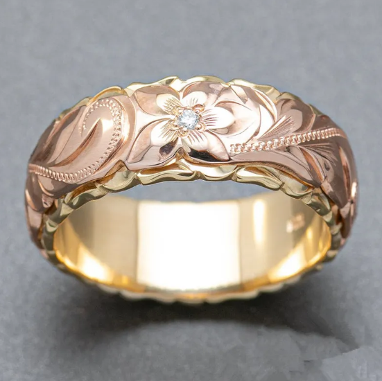 Two-Tone Rose Carved Ring