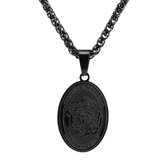 Oval Angel Portrait Stainless Steel Necklace