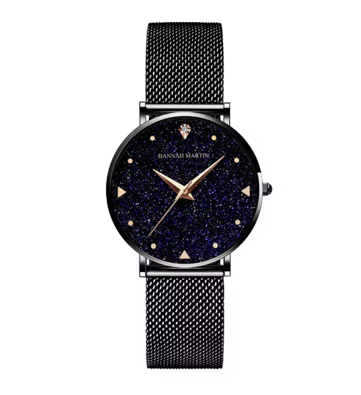 Hannah Martin Rose Gold Mesh Watch With Diamond Detailing