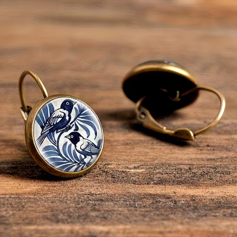Blue Songbird Cameo Elegance Drop Earrings