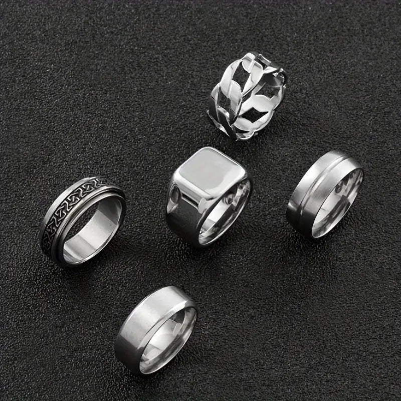 Luxurious Rotatable Geometric Stainless Steel Ring Set