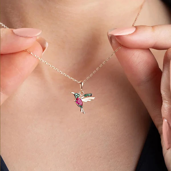 1+1 Offer: Pink Pearl Zirconia Gold Earrings + Humming Bird Red Necklace