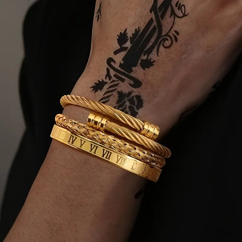 Elegant Vintage Woven Stainless Steel Cuff Bangles