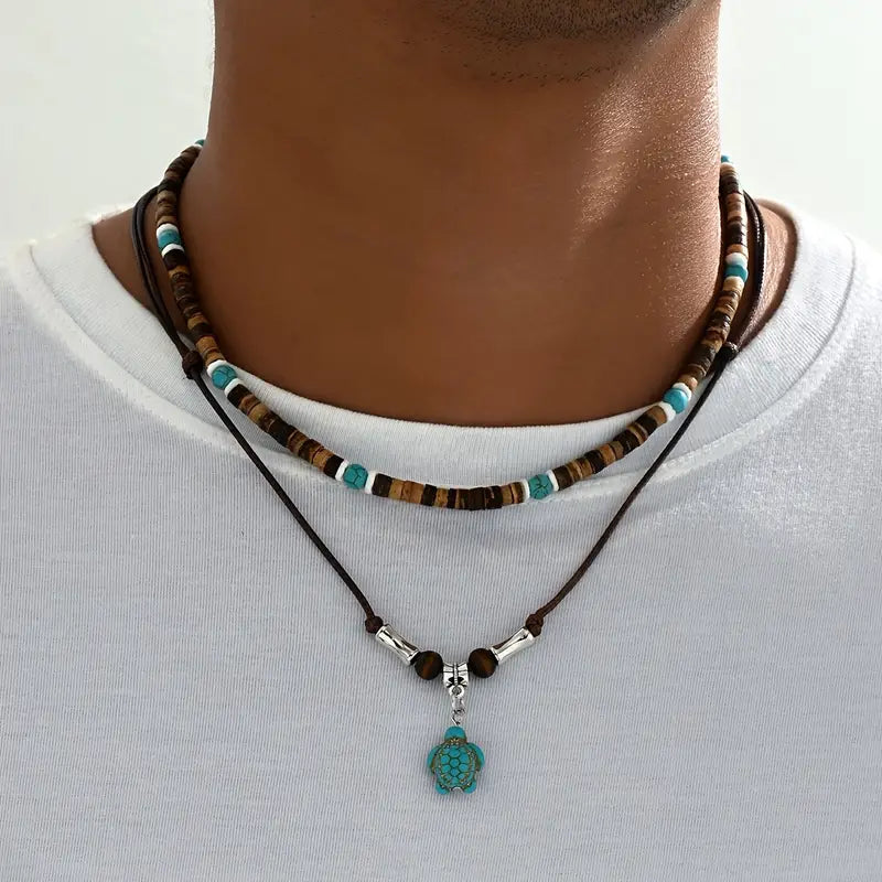 Luxurious Tiger Eye Turquoise Beaded Mens Necklace