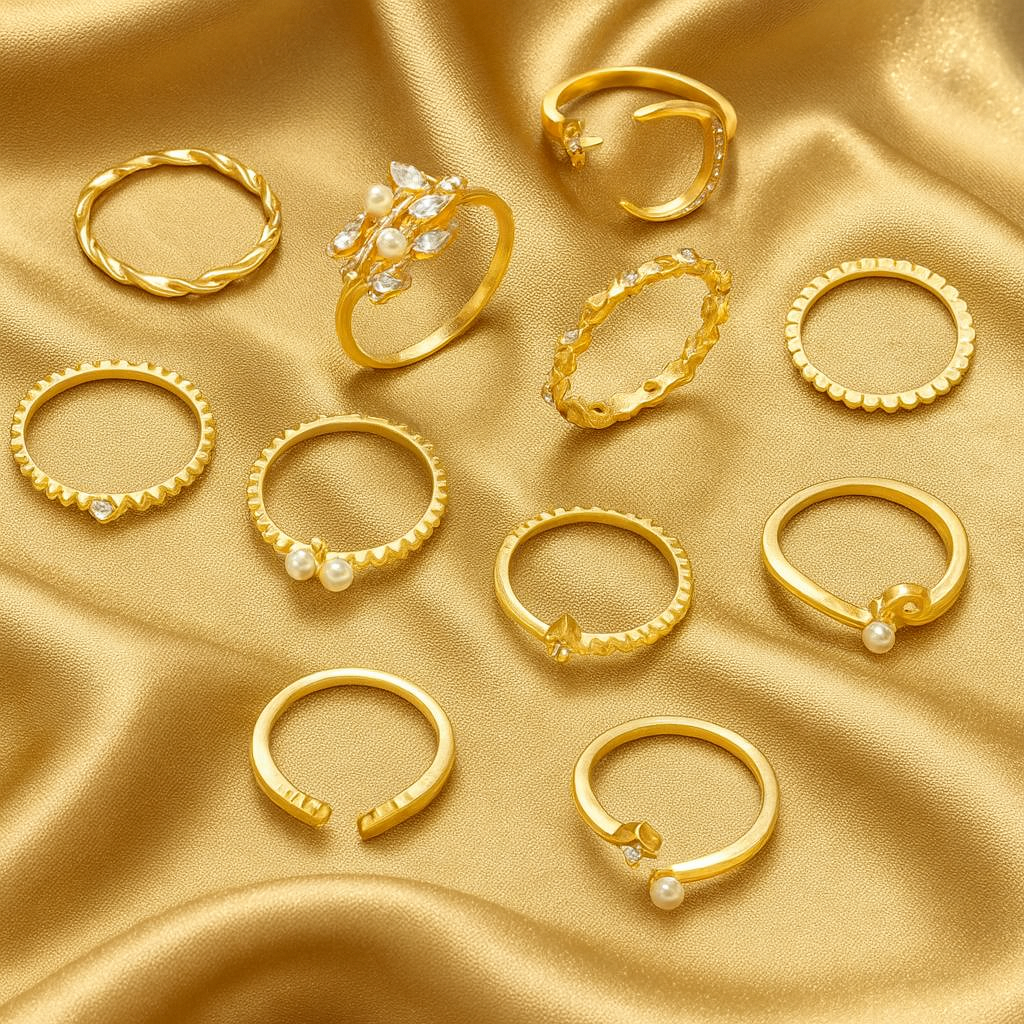 Sada 10 bohémských prstenů postříbřených a pozlacených