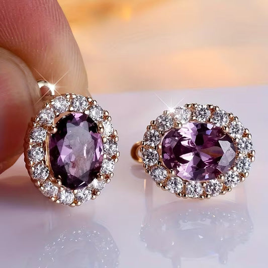 Gold amethyst halo earrings