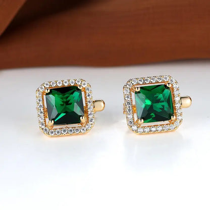 Golden Green Square Zirconia Gold Earrings