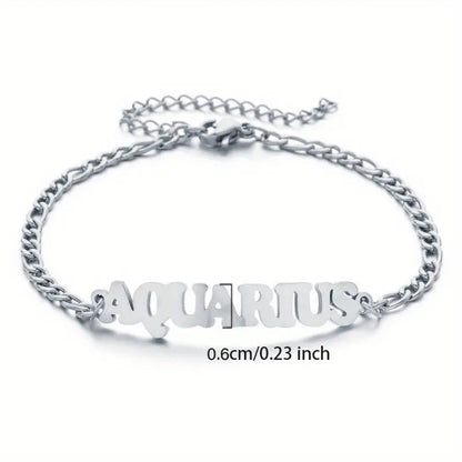 Stainless Steel Zodiac Letter Pendant Bracelet