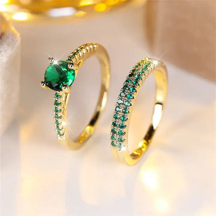 Serena Emerald Duo Ring Gold Set