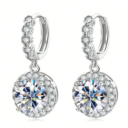 Round Moissanite Drop Earrings