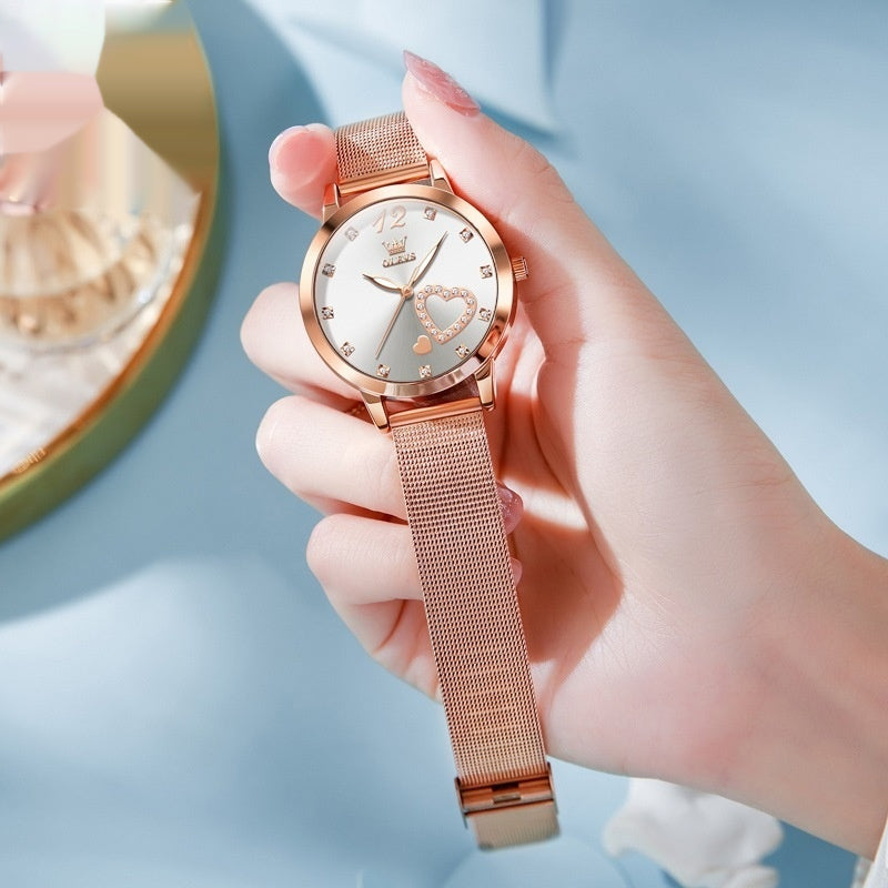 Elegant Personalized Mesh Strap Womens Watch With Rose Dial