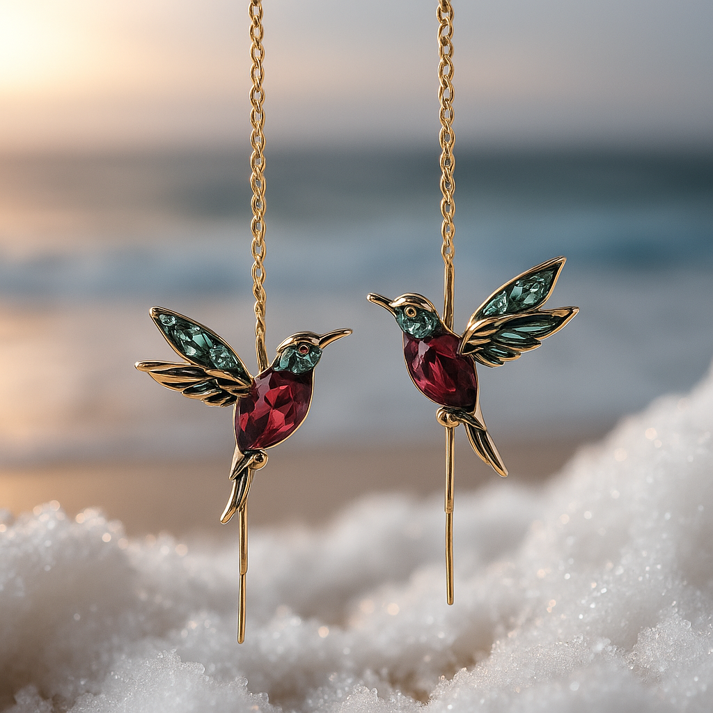 Shay | Earrings with hummingbird enamel and zirconia