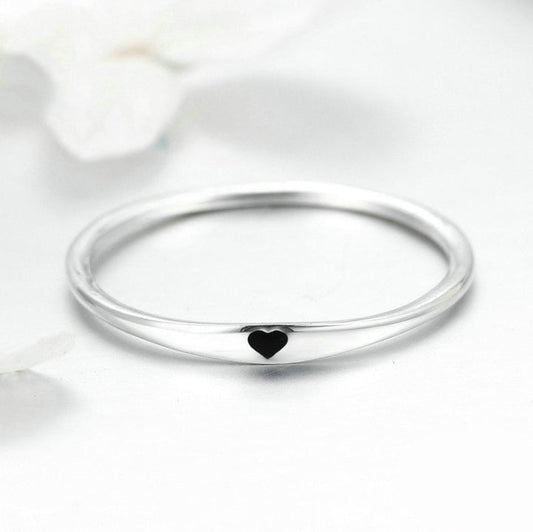 Silver Round Circle Pure Finger Ring Simple Heart Engrave Rings