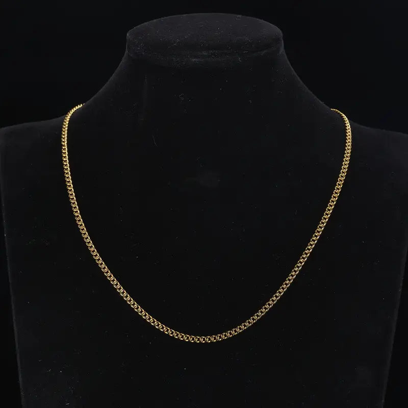 3mm ステンレススチール キューバンリンクチェーンネックレス – スタイリッシュ＆低アレルギー性