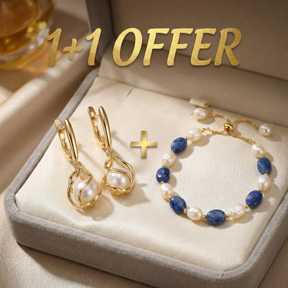 1+1 Offer: Elegant Gold Pearl Earrings + Elegant Ocean Pearl Bracelet