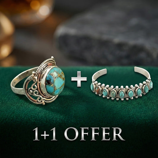1+1 Offer: Vintage Turquoise Stone Bracelet + Boho Turquoise Ring