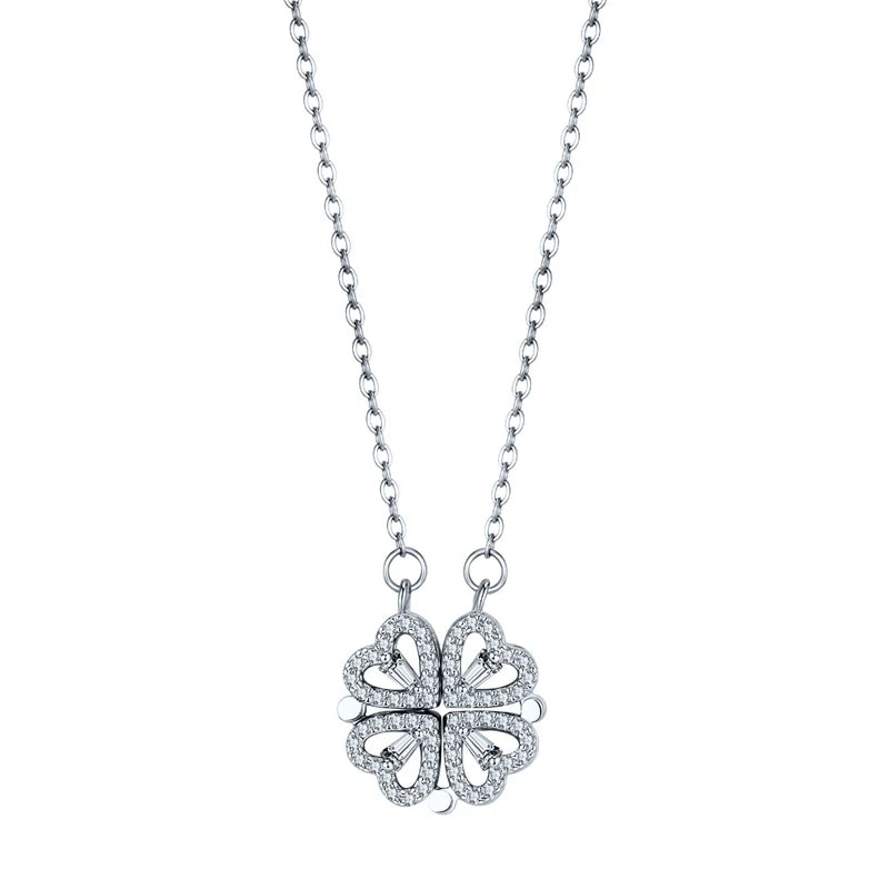 Silver Clover Hearts Necklace