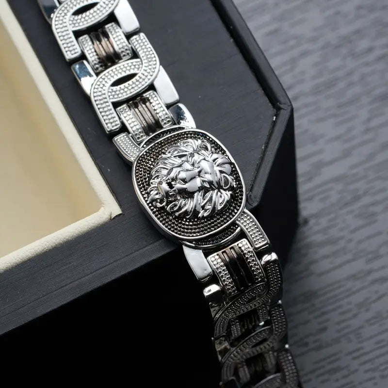 Golden Plated Lion Forested Sovereign King Bracelet