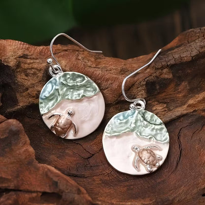 Seaside Tranquility Turtle Cameo Drop Earrings