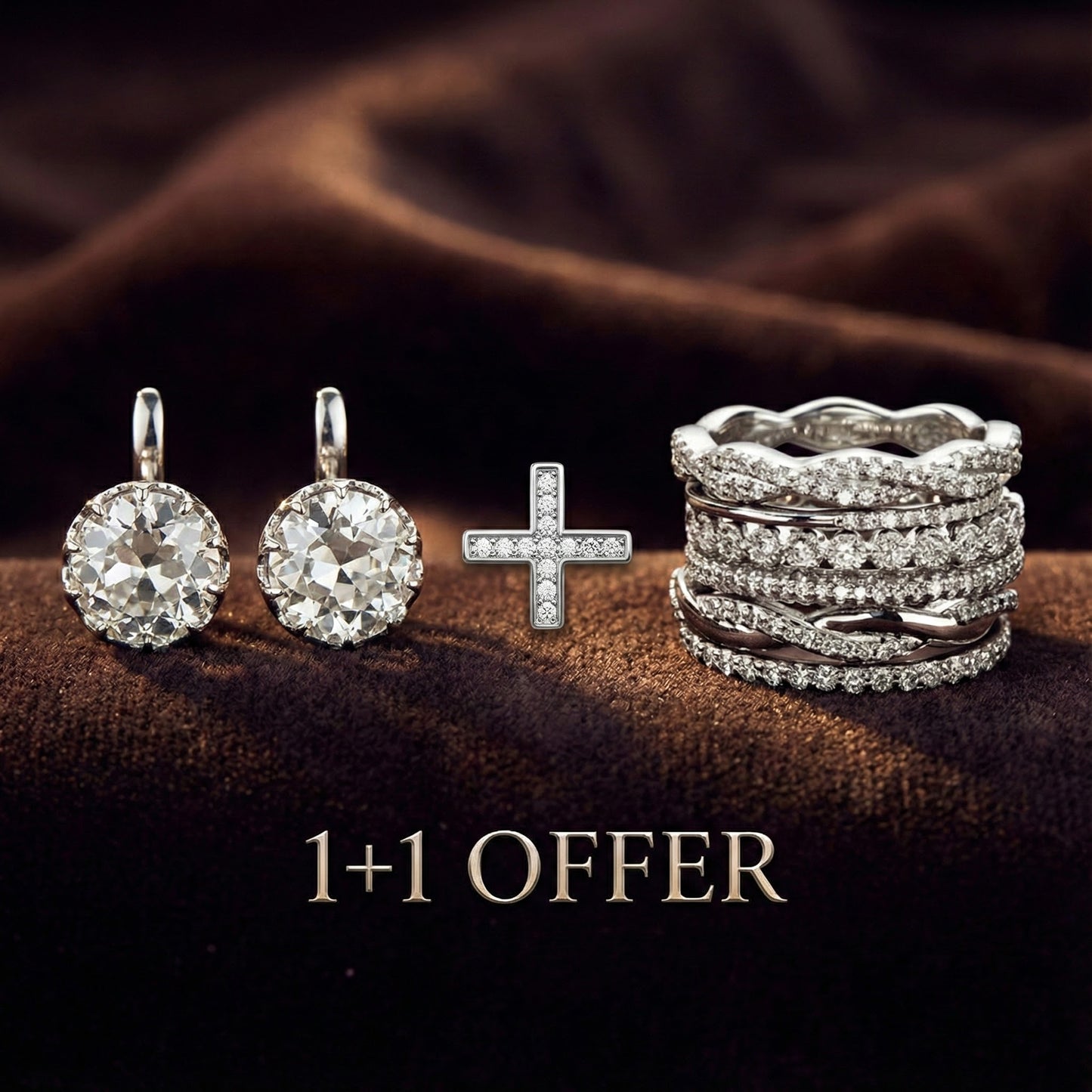 1+1 Offer: Vintage Layered Zirconia Ring + Vintage Zirconia Silver Earrings