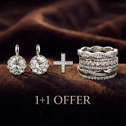 1+1 Offer: Vintage Layered Zirconia Ring + Vintage Zirconia Silver Earrings