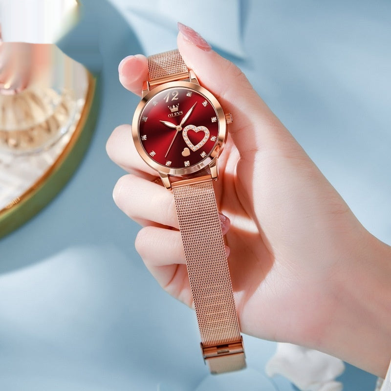 Elegant Personalized Mesh Strap Womens Watch With Rose Dial