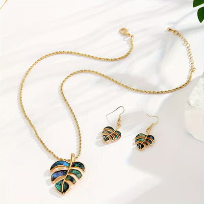 Tropical Luster Monstera Elegance Jewelry Set