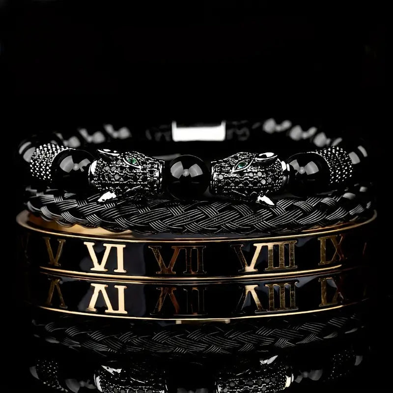 メンズラグジュアリーダブルレパードヘッドブレスレットコレクション