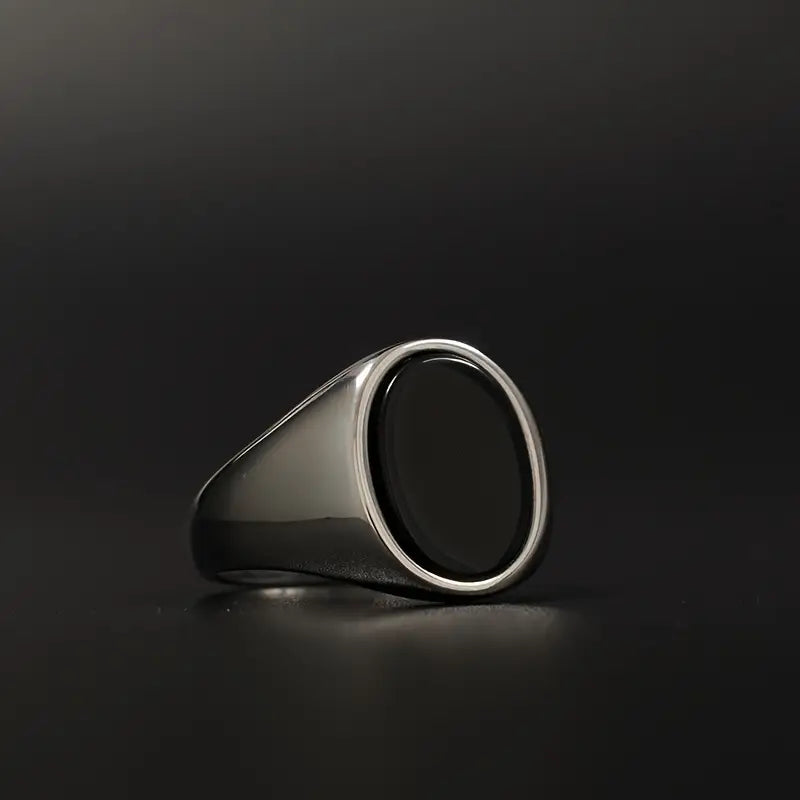 Men's Stainless Signet Ring Featuring Faux Gemstones