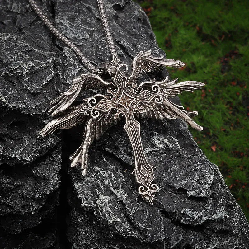 Six-Winged Angel Cross Pendant Necklace