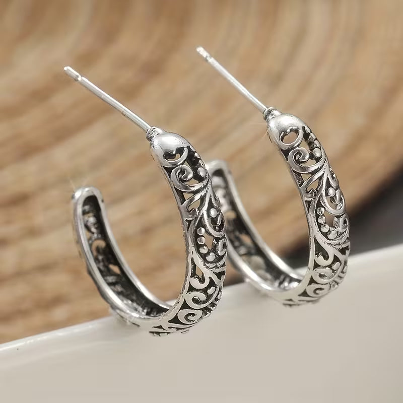 Ornate Spiral Elegance Hoop Earrings