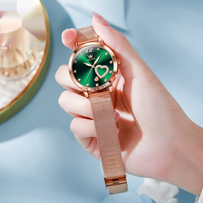 Elegant Personalized Mesh Strap Womens Watch With Rose Dial